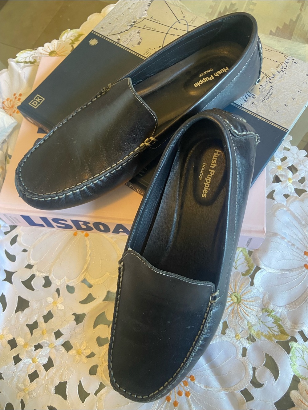 Hush Puppies Men’s Black Leather Slip-On Driving Moccasins